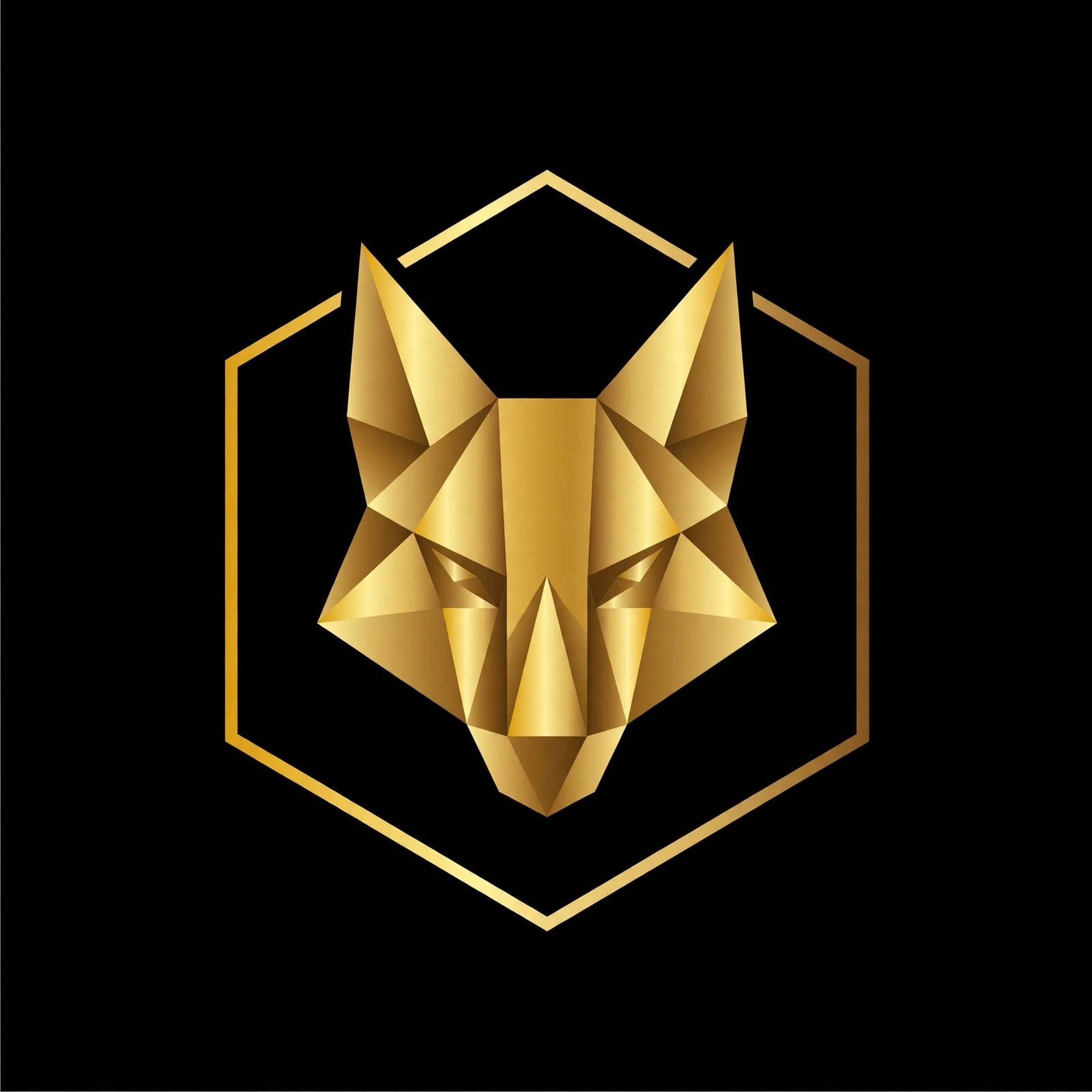 Logo HUKKO — kepala rubah emas geometris dalam bingkai heksagon